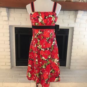 Madison Leigh A-Line Sundress Women's 8  Red Floral Print Colorful NWT.